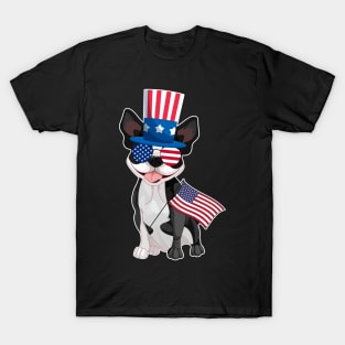Boston Terriers Uncle Sam Hat Sunglasses Usa Flag 4th Of July T-Shirt